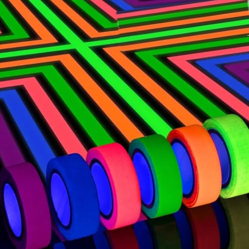 KARLOR Neon Klebeband, 6 Stück UV Klebeband leuchtend Schwarzlicht Party Deko Fluoreszierend Klebeband Fluorescent Gaffer Tape Neon Bunt Gewebeband Partydeko Halloween Deo（5m x15mm） von KARLOR