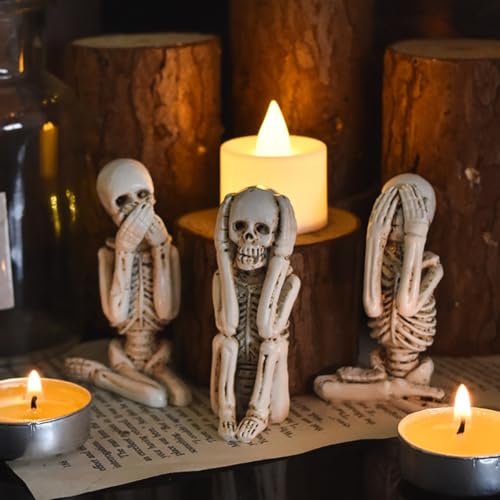 KARLOR Skelett Figur Set, 3 Pcs Skelett Tischdeko, Lustig schrecklich Skelett Halloween Skelette Deko Skelett Figur für Spukhaus-Requisiten Halloween Party Dekorationen Wohnzimmer Deko von KARLOR