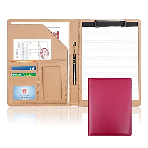 KARMIO A4 Portfolio Organizer Mappe PU Leder Business Padfolio Notizbuch Mit Klemmbrett Im Letter-Format Bewerbungsgespräch/Lebenslauf Dokumentenhalter (Color : Pink A) von KARMIO