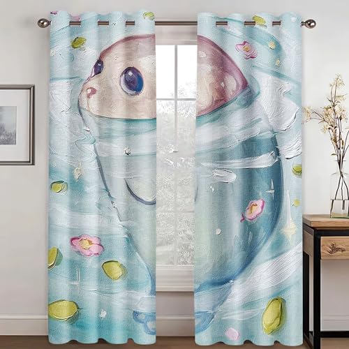 KARPIX Gardinen Blickdicht Tier Robben Verdunkelungsvorhänge Meerestiere Fenstervorhang 3D Druck Cartoon Vorhänge Für Schlafzimmer Kinderzimmer (1,183x160cm(2x91x160cm)) von KARPIX