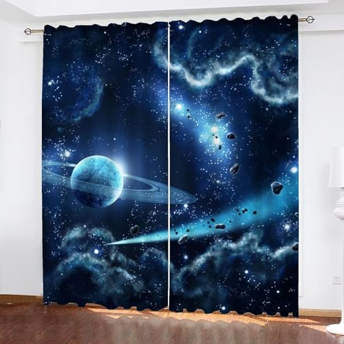 KARPIX Planeten des Weltraumuniversums Verdunkelungsvorhänge Mit Ösen Blickdicht Gardine Für Kinder Und Jugendliche, 2 Paneele (A,100x140cm(2x50x140cm)) von KARPIX