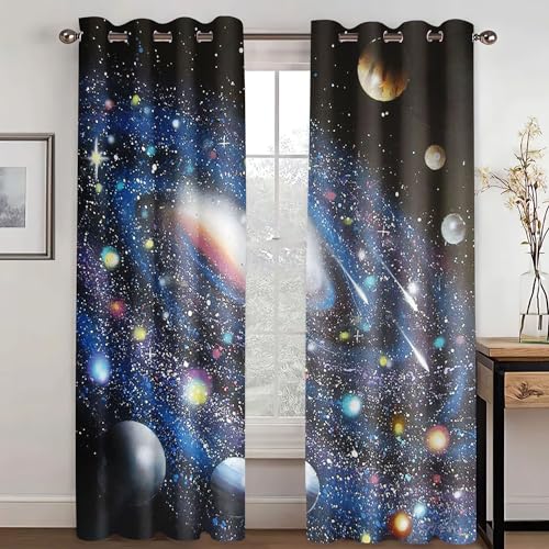 KARPIX Universum Planet Fenstervorhang Weltraum Sternenklar vorhänge Mit Ösen Blickdicht Gardine Für Kinder Und Jugendliche, 2 Paneele (5,100x140cm(2x50x140cm)) von KARPIX