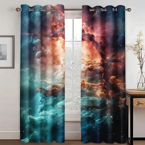 KARPIX Universum Planet Fenstervorhang Weltraum Sternenklar vorhänge Mit Ösen Blickdicht Gardine Für Kinder Und Jugendliche, 2 Paneele (6,150x166cm(2x75x166cm)) von KARPIX