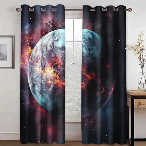 KARPIX Universum Planet Fenstervorhang Weltraum Sternenklar vorhänge Mit Ösen Blickdicht Gardine Für Kinder Und Jugendliche, 2 Paneele (8,150x166cm(2x75x166cm)) von KARPIX