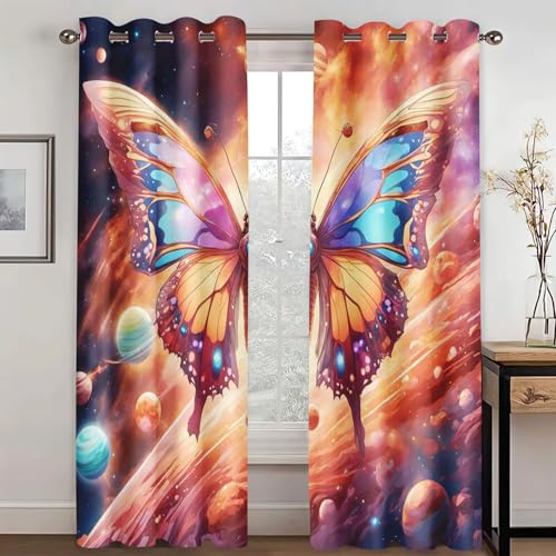 KARPIX Verdunklungsvorhänge 3D Schmetterling Vorhang Blickdicht, Anime Schmetterlings mädchen Polyester Vorhänge Bunt Schmetterling Fenstervorhang Für Kinderzimmer (1,150x166cm(2x75x166cm)) von KARPIX