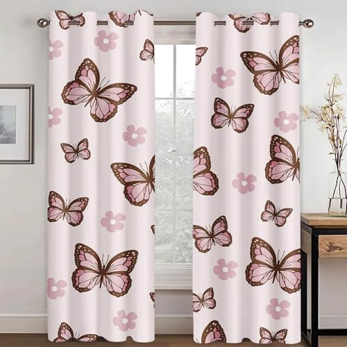 KARPIX Verdunklungsvorhänge 3D Schmetterling Vorhang Blickdicht, Anime Schmetterlings mädchen Polyester Vorhänge Bunt Schmetterling Fenstervorhang Für Kinderzimmer (10,150x166cm(2x75x166cm)) von KARPIX