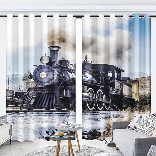 KARPIX Vorhänge mit Ösen Blickdichte Vorhänge Zug Lokomotive Vorhang Polyester Zug Fenstervorhang 3D Home Dekoration Gardinen Für Kinderzimmer (3,100x140cm(2x50x140cm)) von KARPIX