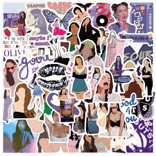 KASESSS 110PCS Aufkleber für Olivia, Pop-Sänger-Aufkleber, Cartoon Scrapbook Stickers, Wasserfeste Aufkleber Musik für Olivia Fans, Laptop Sticker für Wasserflaschen, Gitarre, Buch, Skateboard, Koffer von KASESSS