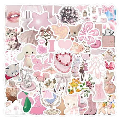 KASESSS 120 Stück Sticker Aesthetic, Cartoon Scrapbook Stickers, Wasserdicht Laptop Sticker, Cute Sticker Set, Vintage Sticker Erwachsene, Niedlich Kindle Sticker, Coquette Sticker für DIY Dekoration von KASESSS