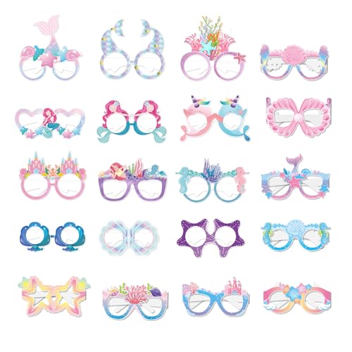 KASESSS 20 Stück Meerjungfrau Partybrillen Set, Papier Party Brille, Partybrille Ozean-Thema, Mermaid Party Brillen Fotobox Accessoires, Foto Requisiten Lustige Brillen für Geburtstag Strand Party von KASESSS