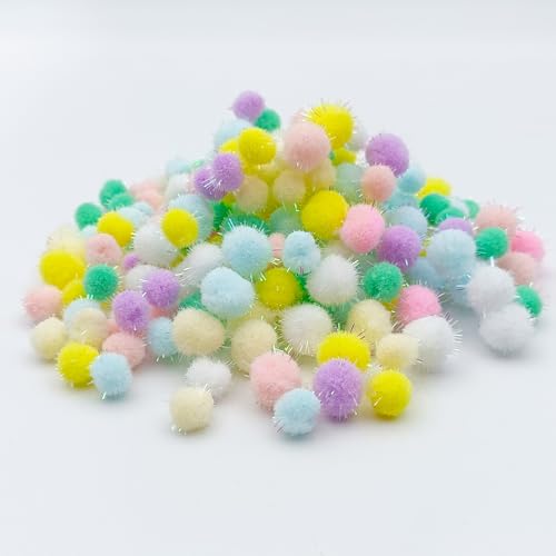 KASESSS 200 Stück Pompons zum Basteln, Filzkugeln, Bommel zum Basteln, 15mm/10mm Filzkugeln Bunt, Pompoms mit Bunt Glitzer, Pompons Deko für Kinder Erwachsene Lustige DIY Kreative Crafts Dekorationen von KASESSS