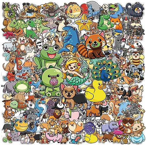 KASESSS 200 Stück Sticker Kinder Tiere, Sticker Set Kinder Karikatur, Aufkleber Kinder, Sticker Tiere, Wiederverwendbare Sticker Kinder, Auto Laptop Telefon Gitarre Skateboard Aquarell Wasserfeste von KASESSS