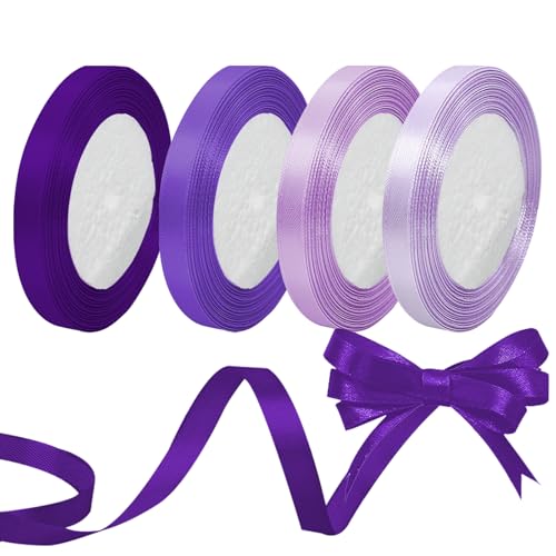 KASESSS 4 Rollen Geschenkband Violett, 22m Schönes Schleifenband, Satinband 10mm Breit, Schleifenband Hochzeit, Basteln Seidenband Band zum Schnüren Band Stoffband für Weihnachten Hochzeit Geburtstag von KASESSS