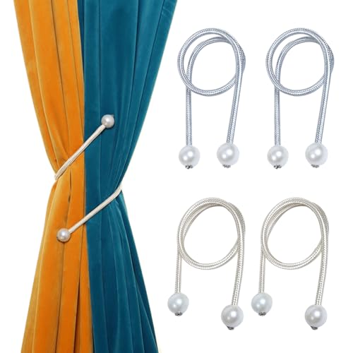 KASESSS 4 Stück Vorhang Raffhalter, Perle Raffhalter für Vorhänge, Gardinenhalter Flexible, Vorhang Halter Elegant, Raffhalter für Gardinen Ohne Bohren für Zuhause,Büro und Hotel (Silber,Grau) von KASESSS