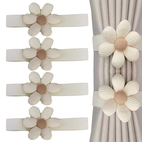 KASESSS 4Stück Gardinen Kordel, Blume Vorhang Raffhalter, Kreativ Raffhalter für Gardinen, Niedlich Gardinenhalter, Elastisch Vorhang Halter, Gardinen Raffhalter für Dekoration Zuhause,Cafe,Büro,Beige von KASESSS