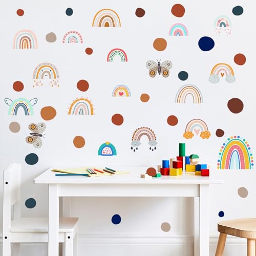 KASESSS Regenbogen Wandtattoo Kinderzimmer, Niedlich Wandtattoo Regenbogen, 8Pcs Wandaufkleber Kinderzimmer und 2Pcs Wandtattoo Punkte, Wandsticker Kinderzimmer für Mädchen Schlafzimmer Babyzimmer von KASESSS