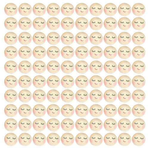 100 Stück Smiles Holzperlen, natürliche Holzperlen zum Basteln, Loch, runde Holzperlen mit lächelndem Gesicht, Set für Dekorationen, natürliches Perlen-Sortiment von KASFDBMO