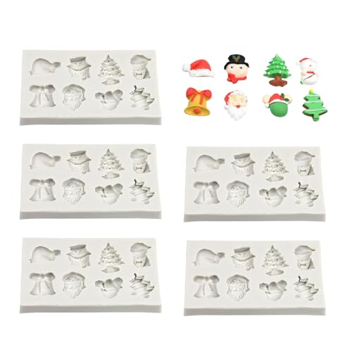 5pieces Weihnachten Themen Silikonformen Nicht Stick Fondantformen Flexible Backzubehör Geeignet Für Dessert Und Snacks von KASFDBMO