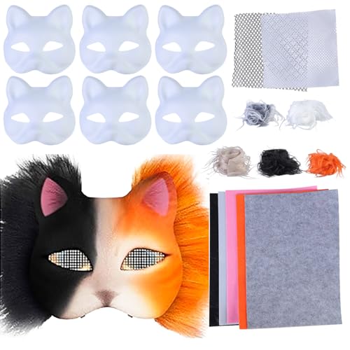 Handbemalte Katzen-Tier-Kits, Maskerade, unbemalt, mit Plüschstoff, Halloween-Party für Erwachsene von KASFDBMO