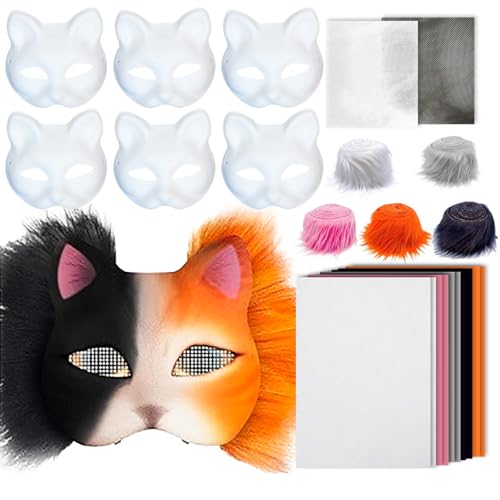 Handbemalte Katzen-Tier-Kits, Maskerade, unbemalt, mit Plüschstoff, Halloween-Party für Erwachsene von KASFDBMO