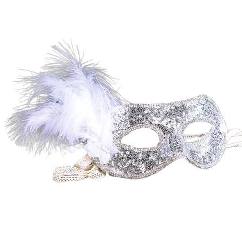 KASFDBMO Maske mit Pailletten, Augenmaske mit Strasssteinen, Kette für Damen, Maskerade, Karneval, Abschlussball, Hochzeit von KASFDBMO