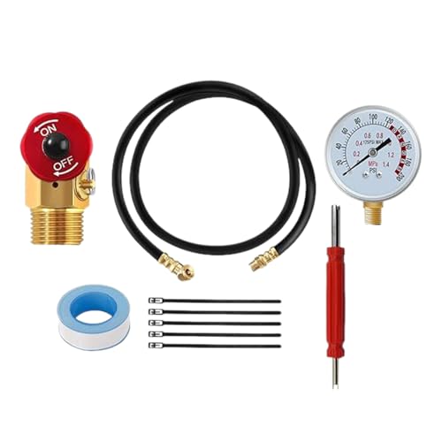 Luft-Reparatur-Luftventile mit Manometer, Luftschlauch, Aluminiumknopf, Luftkrümmer, Kabelbinder, 12 Stück von KASFDBMO