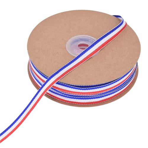 Ripsband aus Polyester, gestreift, für Geschenkverpackungen, Basteln, 50 m, Rot / Weiß / Blau von KASFDBMO