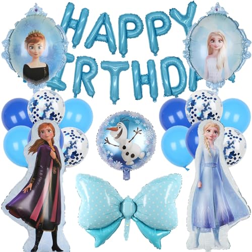 KASULO 18 Pcs Frozenes Folienballon Eiskönigin Geburtstagsdeko, Frozen Luftballon deko, Schneeflocke Folienballons, Schneekönigin Ballondekoration Frozen Heliumballon Dekoration Anna, Lisa Ballon von KASULO