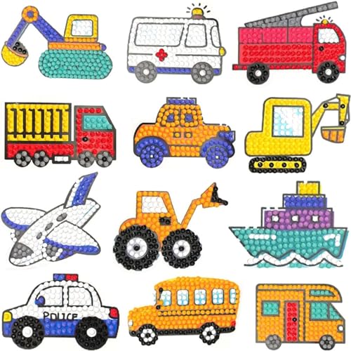 Auto Diamond Painting Set für Kinder, 12 Stück Auto Diamond Painting Kinder, Auto Diamond Painting Mosaik Aufkleber, Cars Diamant Malerei Kit für Kinder und Erwachsene Anfänger von KASULO