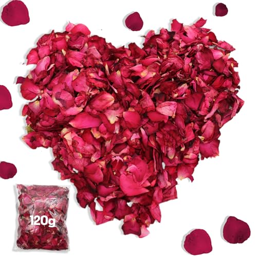 KASURE 120g Natürliches Rosenblätter Getrocknet, 100% Rose Blütenblätter, Biologisch Konfetti Rose, Blütenkonfetti Hochzeit für Hochzeiten, Party, DIY Deko Biologisch Abbaubar von KASURE