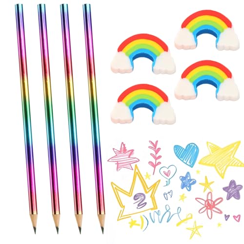 KASURE 20 Stück Regenbogenstift Buntstifte Und 20 Stück Regenbogen-Radiergummi 4 in 1 Regenbogenstifte Farbstifte für Give Aways Kindergeburtstag Mitgebsel Kinder Skizzieren Malen Färben von KASURE