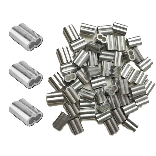 KASURE 70 Stück Aluminiumhülsen Alu Klemme, Seilklemmen 5 mm, Quetschhülsen Pressklemmen, Aluminium-Crimpschlaufe für Gummiseil Stahlseil Expanderseil Planenseil von KASURE