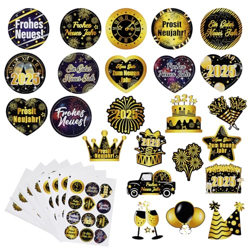 KASURE 96 Aufkleber Silvester 2025 24 Musterdesigns Silvester Sticker Frohes Neues Jahr Etiketten Stickers Geeignet Happy New Year 2025 Für Umschläge Geschenke Verpackung Silvester Deko 2025 von KASURE