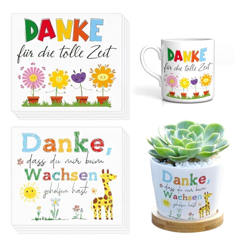 KASURE 8 Stück Aufkleber für den Blumentopf, Abschiedsgeschenk Erzieherin, Danke Sticker DASS du Mir Beim Wachsen Geholfen Hast, Kindergarten Geschenk Erzieherin als Blumentopf- und Tassendekoration von KASURE