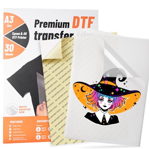 KASYU DTF-Transferfolie, 30 Blatt, 27,9 x 43,2 cm, DTF-Papier mit Smart-Druckblock für alle Sublimations- und DTF-Drucker, DTF-Folie für Sublimationsdruck, Premium-Direktfolie für alle Farbstoffe von KASYU