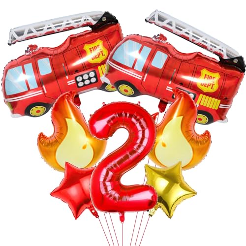 Feuerwehr Luftballons 2 Jahre, 7 PCS Feuerwehrauto Ballon, Folienballons Feuerwehr, Feuerwehr Deko Kindergeburtstag, Feuerwehr Deko 2. Geburtstag Junge, Feuerwehr Geburtstag Deko von KATELUO