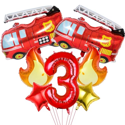 Feuerwehr Luftballons 3 Jahre, 7 PCS Feuerwehrauto Ballon, Folienballons Feuerwehr, Feuerwehr Deko Kindergeburtstag, Feuerwehr Deko 3. Geburtstag Junge, Feuerwehr Geburtstag Deko von KATELUO