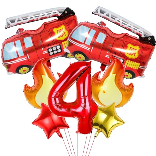 Feuerwehr Luftballons 4 Jahre, 7 PCS Feuerwehrauto Ballon, Folienballons Feuerwehr, Feuerwehr Deko Kindergeburtstag, Feuerwehr Deko 4. Geburtstag Junge, Feuerwehr Geburtstag Deko von KATELUO