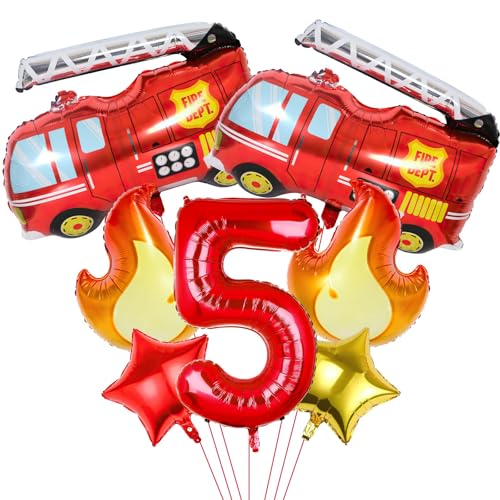 Feuerwehr Luftballons 5 Jahre, 7 PCS Feuerwehrauto Ballon, Folienballons Feuerwehr, Feuerwehr Deko Kindergeburtstag, Feuerwehr Deko 5. Geburtstag Junge, Feuerwehr Geburtstag Deko von KATELUO