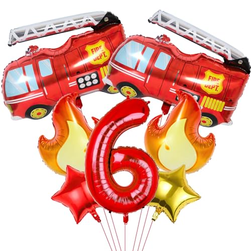 Feuerwehr Luftballons 6 Jahre, 7 PCS Feuerwehrauto Ballon, Folienballons Feuerwehr, Feuerwehr Deko Kindergeburtstag, Feuerwehr Deko 6. Geburtstag Junge, Feuerwehr Geburtstag Deko von KATELUO