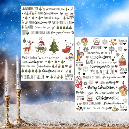 Kerzen Sticker Weihnachten, 2pcs Kerzen Aufkleber Weihnachten, Tattoo Kerzen Weihnachten,Kerzen Folie, Kerzen Aufkleber, Geeignet für DIY-Weihnachtskerzendekoration von KATELUO