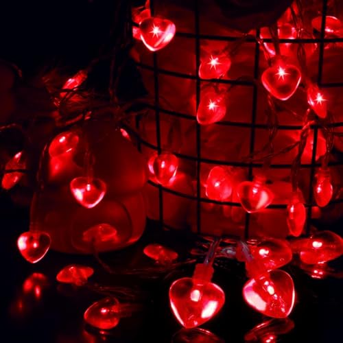 LED Herzförmige Lichterkette, 3 Meter LED Lichterkette Herzen Rot mit 20 Rote Herzen Glühbirnen, Lichterkette Rot Valentinstag Deko für Valentinstag Jahrestag Hochzeit Romantische Nacht Dekoration (A) von KATELUO