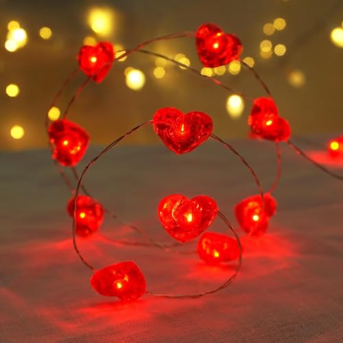 LED Herzförmige Lichterkette, 3 Meter LED Lichterkette Herzen Rot mit 30 Rote Herzen Glühbirnen, Lichterkette Rot Valentinstag Deko für Valentinstag Jahrestag Hochzeit Romantische Nacht Dekoration (B) von KATELUO