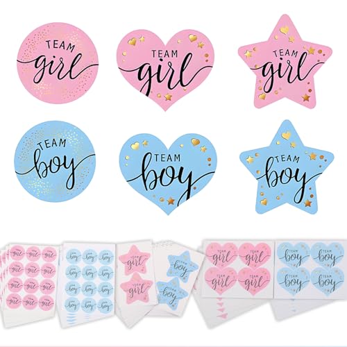 KATIMI 200 Stück Gender Reveal Sticker, Geschlecht Offenbaren Aufkleber für Baby Party Dekoration, Team Boy und Team Girl Label, Blau und Rosa Geschlecht Aufkleber für Gender Reveal Party Deko von KATIMI