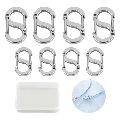 KATIMI 8 Stück Kettenverschluss Edelstahl Silber, Edelstahl S-Lock Armband Verschluss Silber, 2 Größen Verschluss für Armbänder, Armbandverschlüsse für DIY Schlüsselanhänger Halsketten-Clip von KATIMI