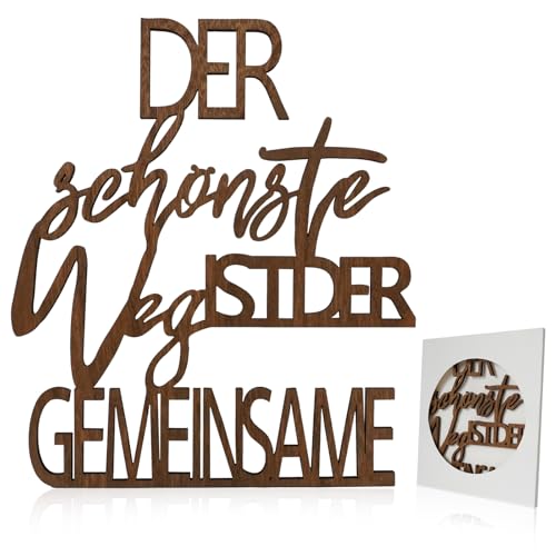 KATIMI Hochzeitsgeschenke für Brautpaar, 23 x 19,7cm Wanddeko Wohnzimmer, Wanddeko Holz Deko, Schriftzug Holz mit Der Schönste Weg ist Der Gemeinsame, für Büro Küche Flur Kinderzimmer von KATIMI