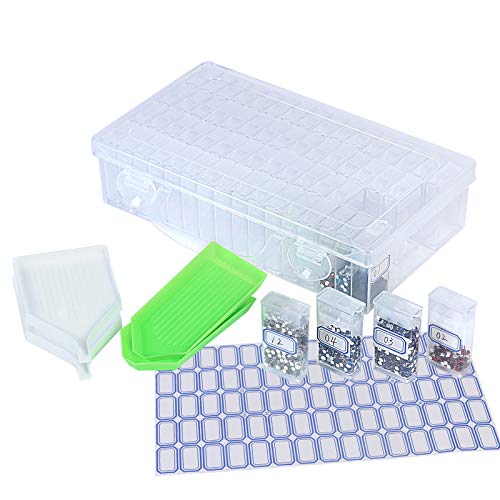 KATOOM 64 Fächer Diamant Stickerei Sortierbox 71tlg Diamond Painting Zubehör mit Aufbewahrungsbox Kleinteile Kunststoff Dosen Schmuck Organizer für Nägel Strass Perlen DIY Handwerk von KATOOM