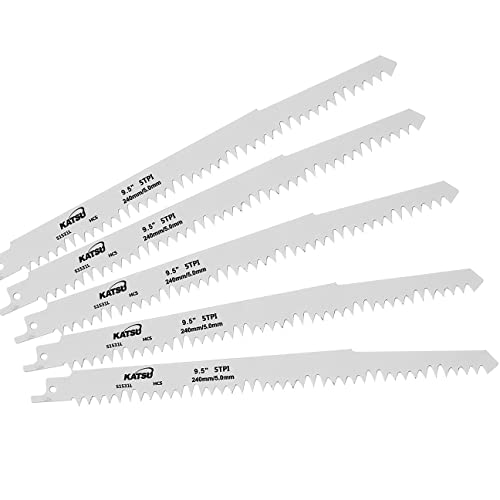 KATSU Säbelsägeblatt 9,5" 240mm 5TPI, 5er Pack Holzschnitt Säbelsägeblatt Set zum Schneiden von Holz PVC 138963 von KATSU Tools