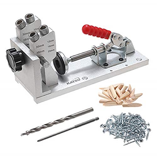 KATSU Pocket Hole Jig Kit, Aluminium Pocket Hole Jig Dübelbohrer Tischlerei Set, Tragbares Holzbearbeitungs Bohrführungs Positionierlocher Lokator Werkzeug,mit Bohrern und Schrauben 105418 von KATSU Tools