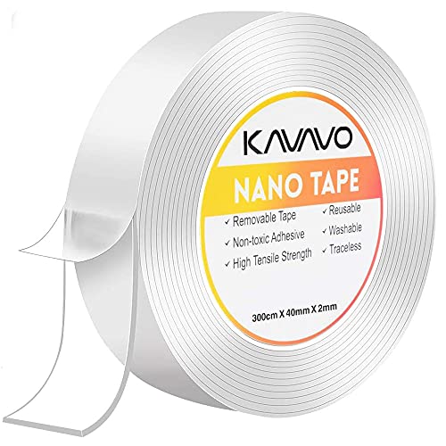 KAVAVO 300cm*40mm Nano Klebeband,Doppelseitiges Klebeband Extra Stark Magisch Nano Doppelseitige Klebebänder Transparent Ablösbar Klebestreifen Doppelseitig Spurloses Waschbares Klebeband für Teppich von KAVAVO